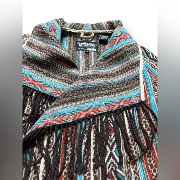 Powder River Ladies Brown Aztec Bohemian wool jacket with fringe, Size Med - Picture 5 of 10